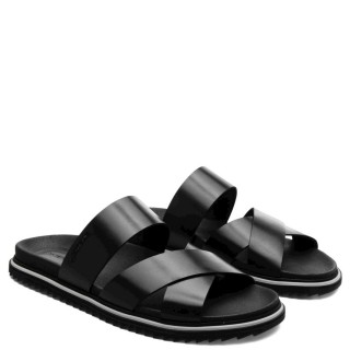 Ανδρικές Σαγιονάρες & Παντόφλες 13498-3301AM-MAYAN Δέρμα Μαύρο AMBITIOUS