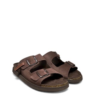 Ανδρικές Σαγιονάρες & Παντόφλες DFSH407001-CHOC-VIBE SANDALS BUCKLE Δέρμα Καστόρι Καφέ D.FRANKLIN