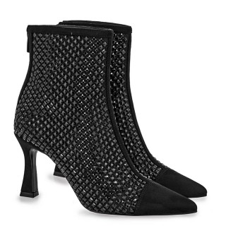 Γυναικεία Μποτάκια V37002224A93 Στράς-Καστόρι Μαύρο EXE