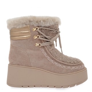 Γυναικεία Μποτάκια V371S3653585 Eco-Suede-Γούνα Μπεζ EXE