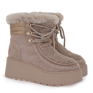 Γυναικεία Μποτάκια V371S3653585 Eco-Suede-Γούνα Μπεζ EXE