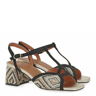 Γυναικεία Πέδιλα W47004053B22 Eco-Suede-Πλεκτό Ύφασμα Μαύρο-Χρυσό EXE