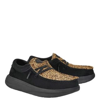 Γυναικεία Μοκασίνια & Loafers 41865-WENDY COMF LUXE Αδιάβροχο Δέρμα Καστόρι Μαύρο-Λεοπάρ HEY DUDE