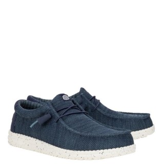Ανδρικά Casual Παπούτσια 41898-410-WALLY STRETCH SOX Ύφασμα Μπλέ HEY DUDE
