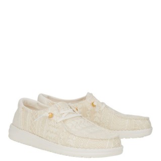 Γυναικεία Μοκασίνια & Loafers 43112-19B-WENDY CROCHET LACE Ύφασμα-Δαντέλα Λευκό-Χρυσό HEY DUDE