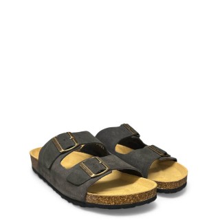 Ανδρικές Σαγιονάρες & Παντόφλες 102268884-FLINT Δέρμα Καστόρι Ανθρακί LUMBERJACK