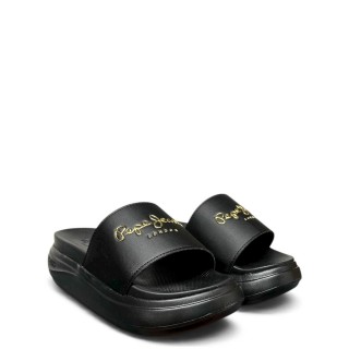 Γυναικείες Παντόφλες PLS700001-999-BELLA LOG Αδιάβροχο Ύφασμα Μαύρο PEPE JEANS