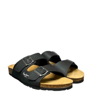 Ανδρικές Σαγιονάρες & Παντόφλες PMS90108-999-BIO M DOUBLE KANSAS Eco-Leather Μαύρο Pepe Jeans