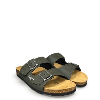 Ανδρικές Σαγιονάρες & Παντόφλες PMS90110-765 Eco-Leather Χακί PEPE JEANS