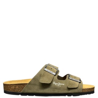 Ανδρικές Σαγιονάρες & Παντόφλες PMS90112-765 Δέρμα Καστόρι Χακί PEPE JEANS