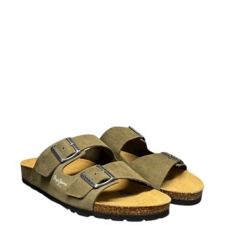 Ανδρικές Σαγιονάρες & Παντόφλες PMS90112-765 Δέρμα Καστόρι Χακί PEPE JEANS