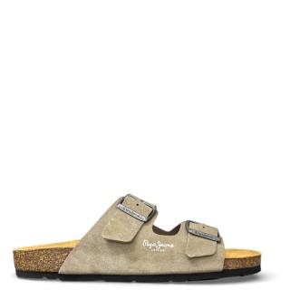 Ανδρικές Σαγιονάρες & Παντόφλες PMS90112-860 Δέρμα Καστόρι Σκούρο Μπέζ PEPE JEANS