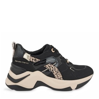 Γυναικεία Sneakers X119R62732R5 Ύφασμα-Eco-Leather Μαύρο-Λεοπάρ RENATO GARINI