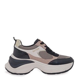 Γυναικεία Sneakers V119R544314Y Ύφασμα-Eco-Leather-Eco-Suede Μαύρο-Μπεζ-Πλατίνα SEVEN Γυναικεία Sneakers V119R544314Y Ύφασμα-Eco-Leather-Eco-Suede Μαύρο-Μπεζ-Πλατίνα SEVEN