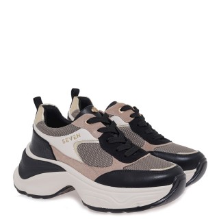 Γυναικεία Sneakers V119R544314Y Ύφασμα-Eco-Leather-Eco-Suede Μαύρο-Μπεζ-Πλατίνα SEVEN Γυναικεία Sneakers V119R544314Y Ύφασμα-Eco-Leather-Eco-Suede Μαύρο-Μπεζ-Πλατίνα SEVEN