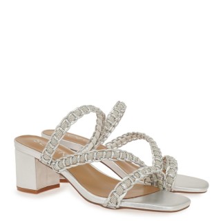 Γυναικεία Πέδιλα W490E0754E94 Eco-Leather-Στράς Ασημί SEVEN