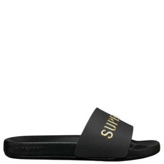 Γυναικείες Παντόφλες WF310243A-18A-LUXE LOGO POOL SLIDER Σιλικόνη Μαύρο-Χρυσό SUPERDRY