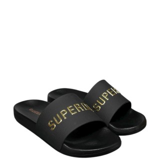 Γυναικείες Παντόφλες WF310243A-18A-LUXE LOGO POOL SLIDER Σιλικόνη Μαύρο-Χρυσό SUPERDRY
