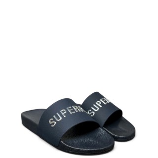 Γυναικείες Παντόφλες WF310257A-PREMIUM METALLIC POOL SLIDE Σιλικόνη Μπλέ-Ασημί SUPERDRY