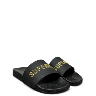 Γυναικείες Παντόφλες WF310257A-PREMIUM METALLIC POOL SLIDE Σιλικόνη Μαύρο-Χρυσό SUPERDRY