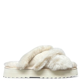 Γυναικείες Παντόφλες FW0FW07330-PREMIUM STRAP HOME SLIPPER Γούνα Εκρού TOMMY HILFIGER