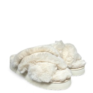 Γυναικείες Παντόφλες FW0FW07330-PREMIUM STRAP HOME SLIPPER Γούνα Εκρού TOMMY HILFIGER