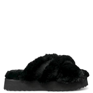 Γυναικείες Παντόφλες FW0FW07330-PREMIUM STRAP HOME SLIPPER Γούνα Μαύρο TOMMY HILFIGER