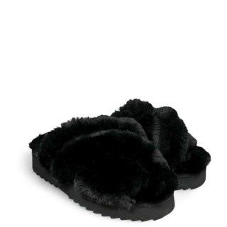 Γυναικείες Παντόφλες FW0FW07330-PREMIUM STRAP HOME SLIPPER Γούνα Μαύρο TOMMY HILFIGER