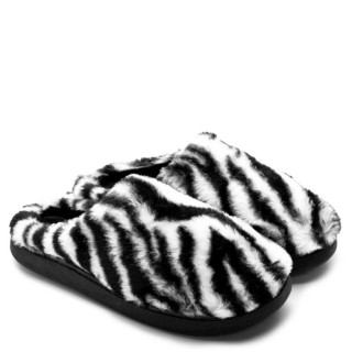 Γυναικείες Χειμερινές Παντόφλες MD8520 Γούνα Μαύρο-Λευκό CASA DE CALMA