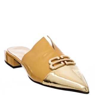 Γυναικεία Mules 156-24066 Δέρμα Λουστρίνι Camel Wall Street